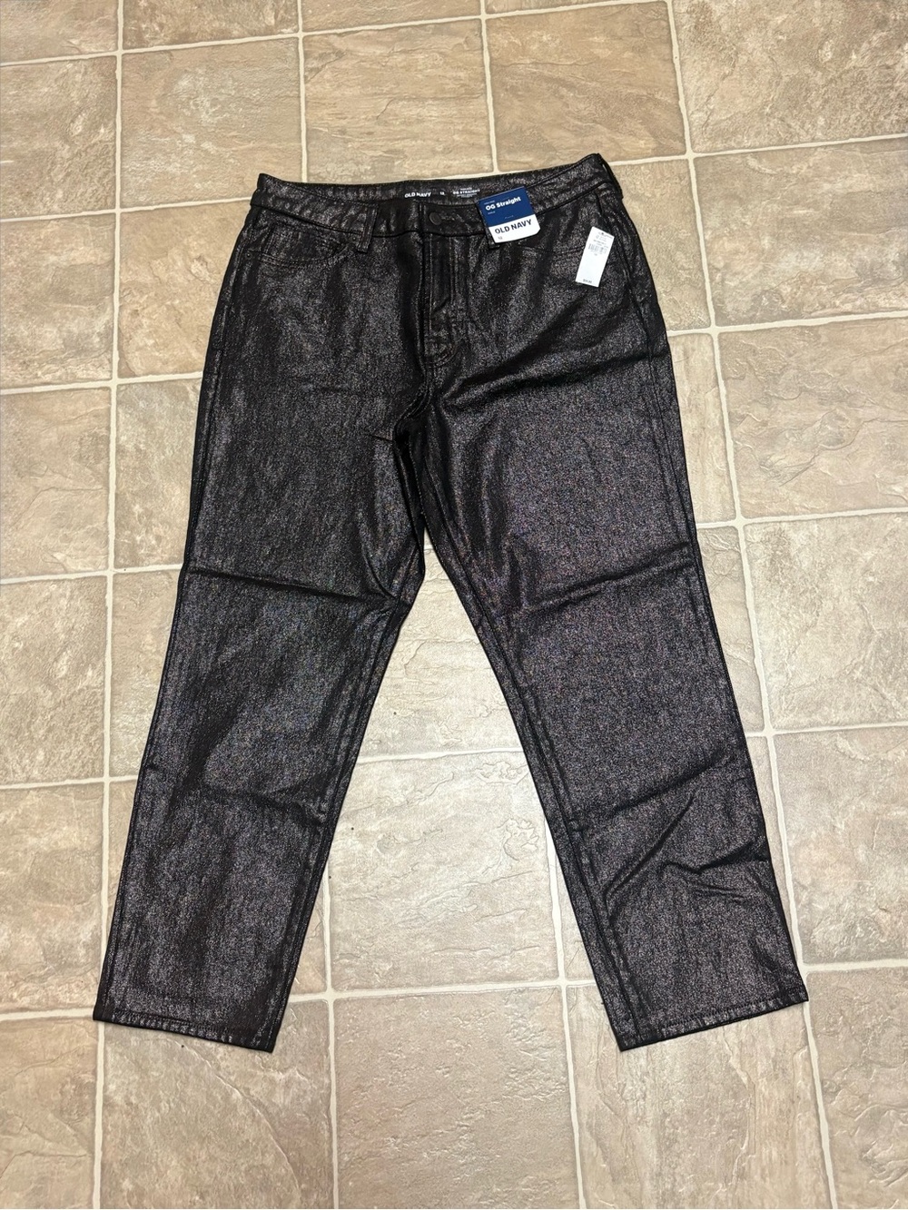 NWT Old Navy Size 12 Women’s Metallic Shimmer Black Straight Jeans